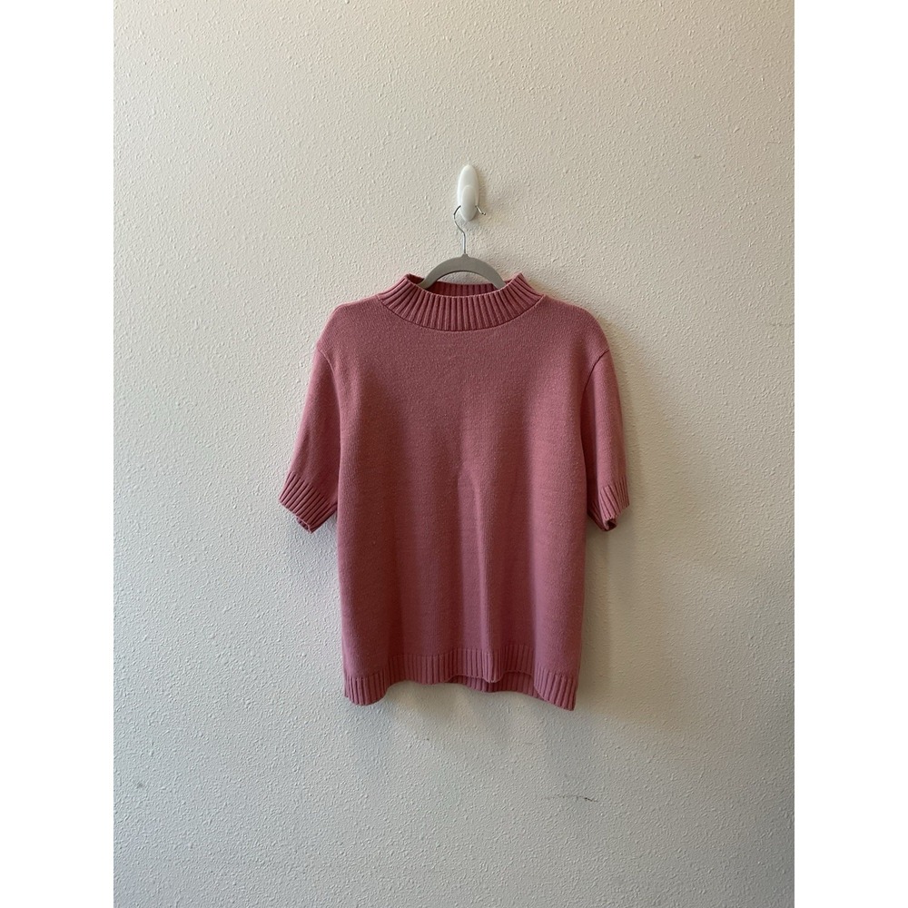 Vintage‎ 220 Hickory Womens Top  Knit Size L Short Sleeve High Neck Mock Sweater